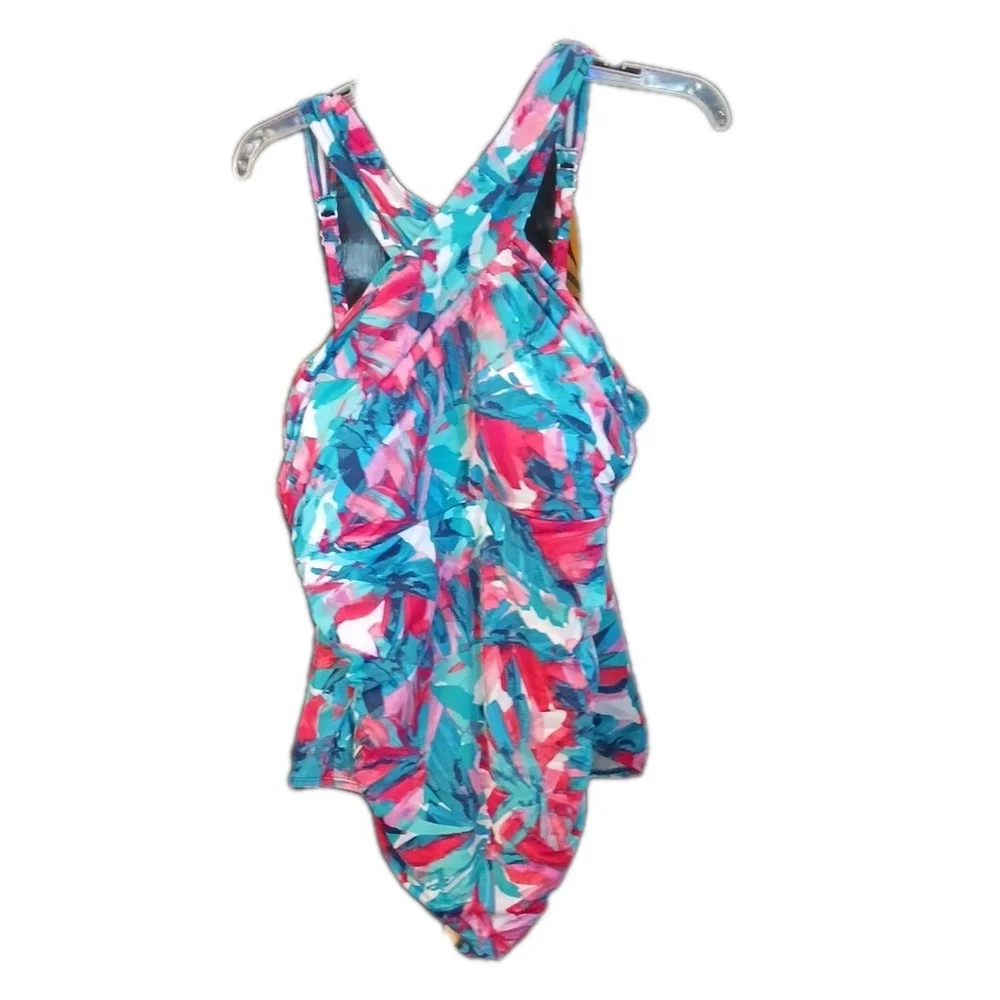 Coastal Blue One Piece Swimsuit 2X 20W-22W Abstract